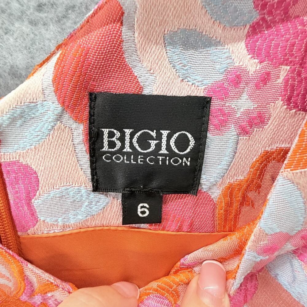 Bigio Collection Dress Womens Size 6 Pink Orange Jaquard Preppy Old Money Glam - Picture 2 of 7